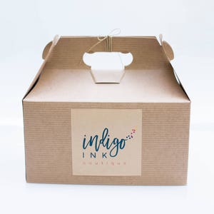 9.5 x 5 x 5 Kraft Natural Gable Gift Box w/ pinstripe texture SET OF 30 Custom printed label options available image 1