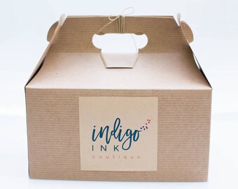 9.5 x 5 x 5  Kraft Natural Gable Gift Box lot of 50  w/ pinstripe texture - Custom printed label options available