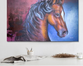 Original Horse Art – Acrylic Painting on Canvas, Country Home