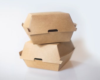 150 Kraft Burger Boxes - 4.3 x 3.9 x 3.1" - Hamburger - Sandwich Box - Party Takeout Box - Fast Food Container - Wedding Buffet Box