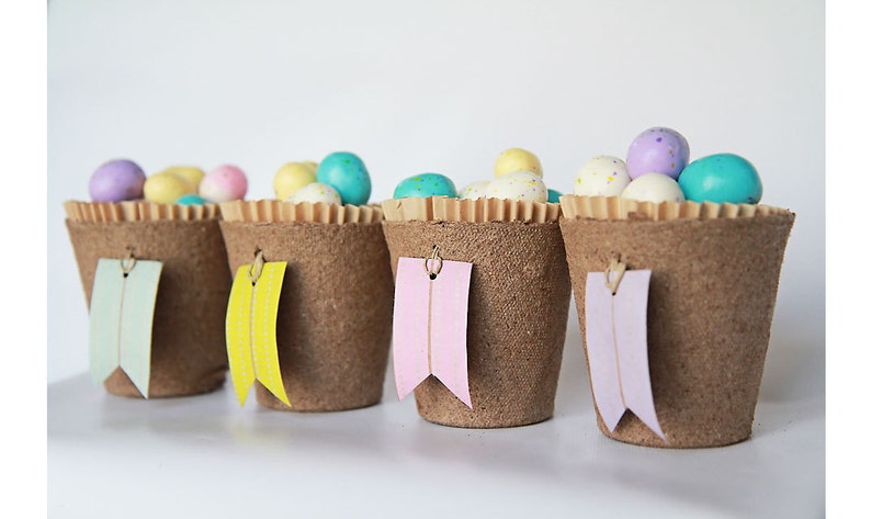 Set of 4 Biodegradable Spring or Easter Treat Cups with Washi Tape Tags image 1