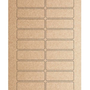 Pegatinas impresas en blanco o personalizadas: 3 x 1 pulgadas en marrón kraft, crema o blanco. Juego de 18 etiquetas por hoja. Etiquetas de dirección, logotipos.