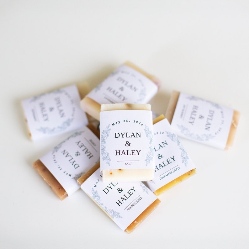 Mini Wedding Soap Favors Classic Guest Soaps with white wraps Choose your scent Customize your wrap design image 2