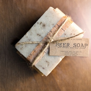 BEER SOAP w/ Wood Holder Gift Set {Made In The OZARKS} | Luxury Soap, Sea Salt Soap Bar, Detoxifying Soap, Detox Soap, Rustic Gift, Man Gift