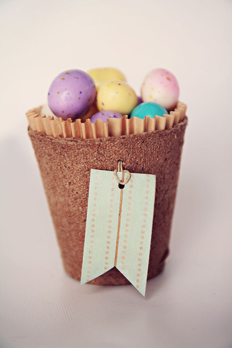 Set of 4 Biodegradable Spring or Easter Treat Cups with Washi Tape Tags image 2