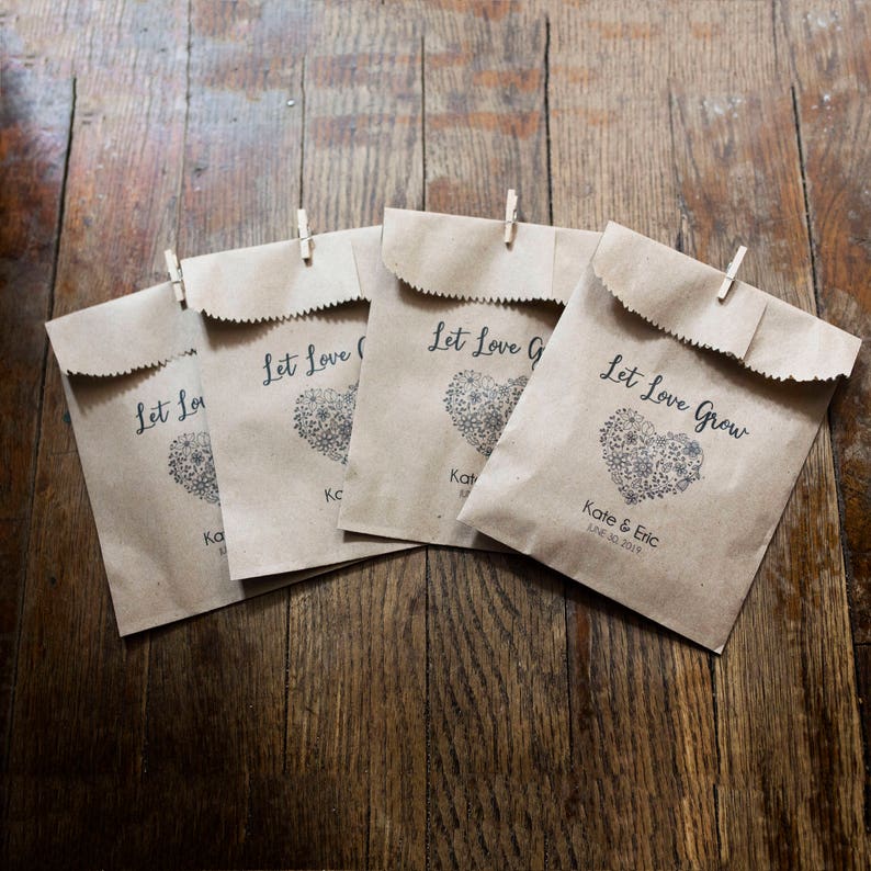 Let Love Grow 4x6 inch Kraft Paper Rustic Bags Wedding Favors Seeds Favor Bags