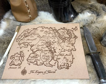 Laser Engraved Tamriel Leather Map - Elder Scrolls Skyrim Gift
