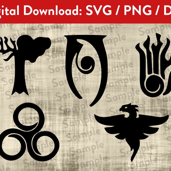 Skyrim Schools of Magic Symbols - Art numérique Elder Scrolls - Conjuration, Altération, Destruction, Illusion, Restauration - SVG PNG DXF