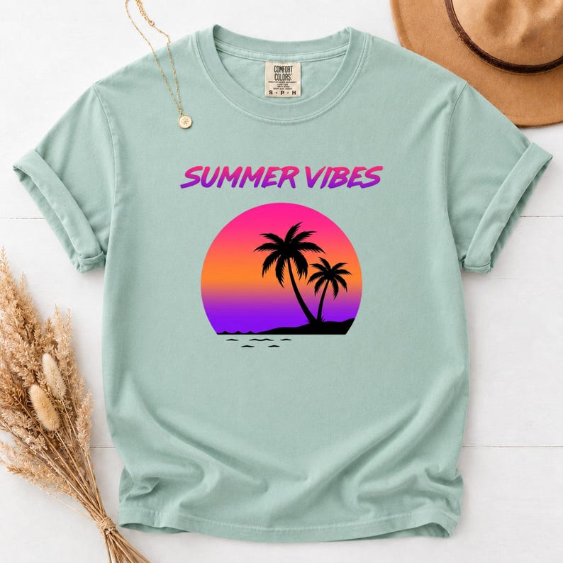 Comfort Colors Retro Sunset Shirt, Summer Vibes Tee, Palm Tree Vaporwave T-Shirt, 80s Beach Graphic Tee, Tropical Vacation Shirt image 8