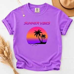 Comfort Colors Retro Sunset Shirt, Summer Vibes Tee, Palm Tree Vaporwave T-Shirt, 80s Beach Graphic Tee, Tropical Vacation Shirt image 12