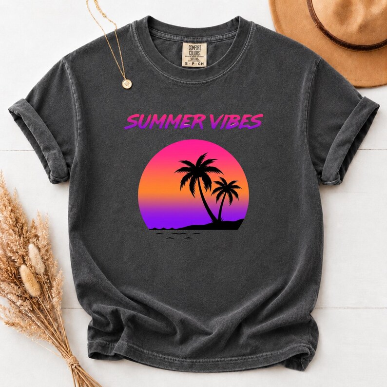 Comfort Colors Retro Sunset Shirt, Summer Vibes Tee, Palm Tree Vaporwave T-Shirt, 80s Beach Graphic Tee, Tropical Vacation Shirt image 15