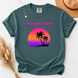Comfort Colors Retro Sunset Shirt, Summer Vibes Tee, Palm Tree Vaporwave T-Shirt, 80s Beach Graphic Tee, Tropical Vacation Shirt image 13
