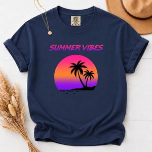 Comfort Colors Retro Sunset Shirt, Summer Vibes Tee, Palm Tree Vaporwave T-Shirt, 80s Beach Graphic Tee, Tropical Vacation Shirt image 5