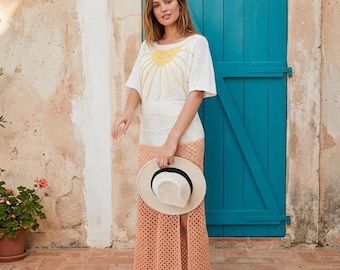 Crochet Top and Skirt Set – Handmade Boho Summer Outfit, Beachwear, Festival Clothing, Lightweight Knit Two-Piece, Womens Casual Wear