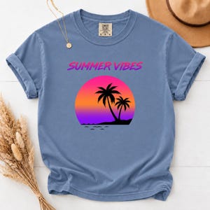 Comfort Colors Retro Sunset Shirt, Summer Vibes Tee, Palm Tree Vaporwave T-Shirt, 80s Beach Graphic Tee, Tropical Vacation Shirt image 10