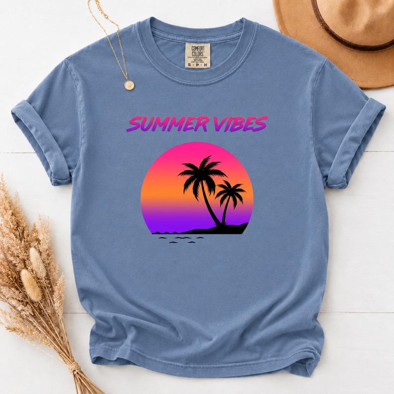 Comfort Colors Retro Sunset Shirt, Summer Vibes Tee, Palm Tree Vaporwave T-Shirt, 80s Beach Graphic Tee, Tropical Vacation Shirt image 10