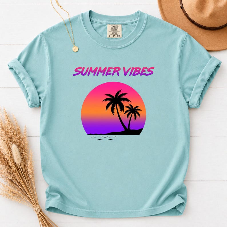 Comfort Colors Retro Sunset Shirt, Summer Vibes Tee, Palm Tree Vaporwave T-Shirt, 80s Beach Graphic Tee, Tropical Vacation Shirt image 7