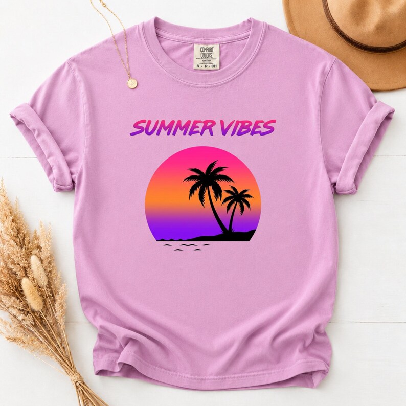 Comfort Colors Retro Sunset Shirt, Summer Vibes Tee, Palm Tree Vaporwave T-Shirt, 80s Beach Graphic Tee, Tropical Vacation Shirt image 9