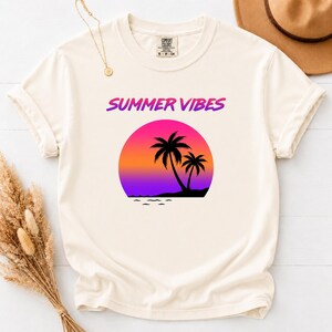 Comfort Colors Retro Sunset Shirt, Summer Vibes Tee, Palm Tree Vaporwave T-Shirt, 80s Beach Graphic Tee, Tropical Vacation Shirt image 2