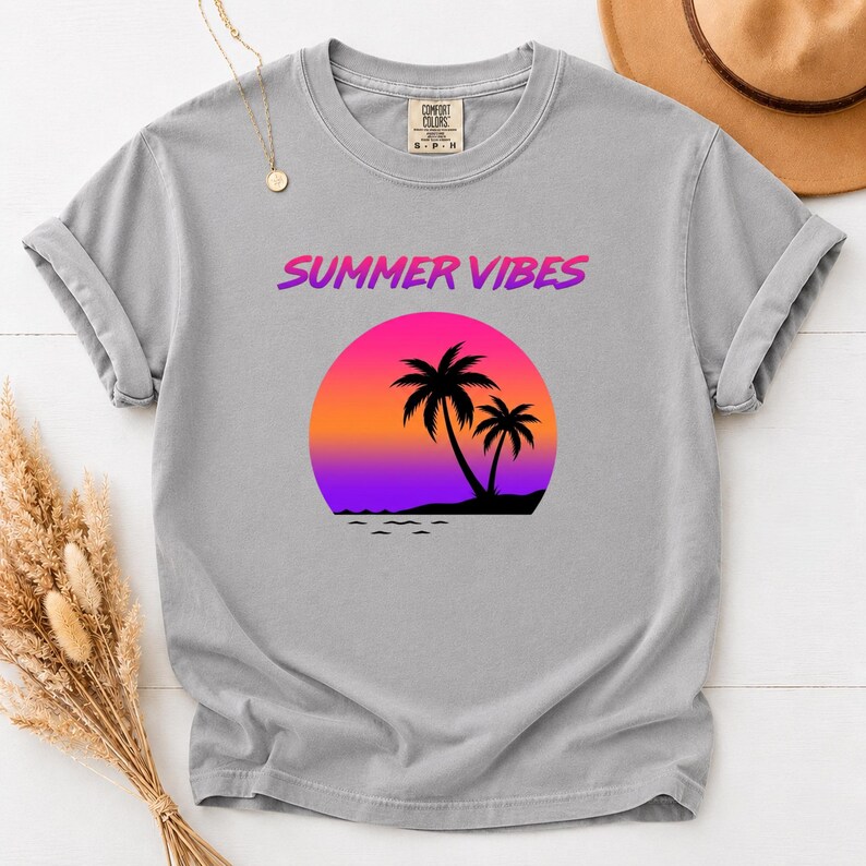 Comfort Colors Retro Sunset Shirt, Summer Vibes Tee, Palm Tree Vaporwave T-Shirt, 80s Beach Graphic Tee, Tropical Vacation Shirt image 11