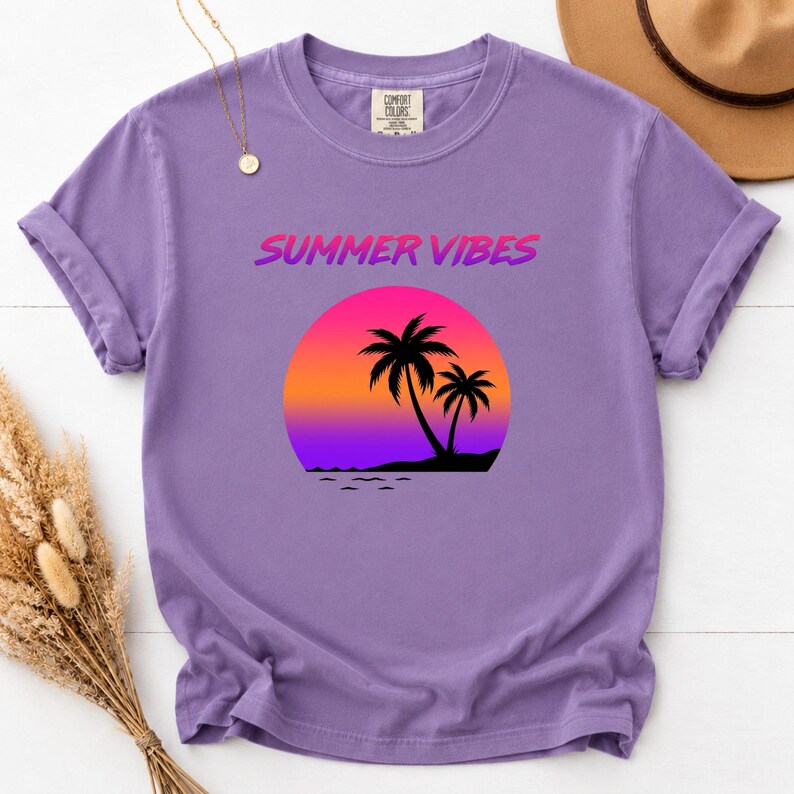 Comfort Colors Retro Sunset Shirt, Summer Vibes Tee, Palm Tree Vaporwave T-Shirt, 80s Beach Graphic Tee, Tropical Vacation Shirt image 4
