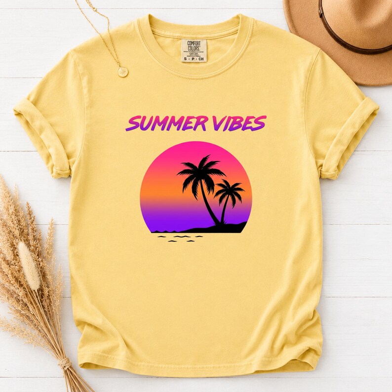 Comfort Colors Retro Sunset Shirt, Summer Vibes Tee, Palm Tree Vaporwave T-Shirt, 80s Beach Graphic Tee, Tropical Vacation Shirt image 6