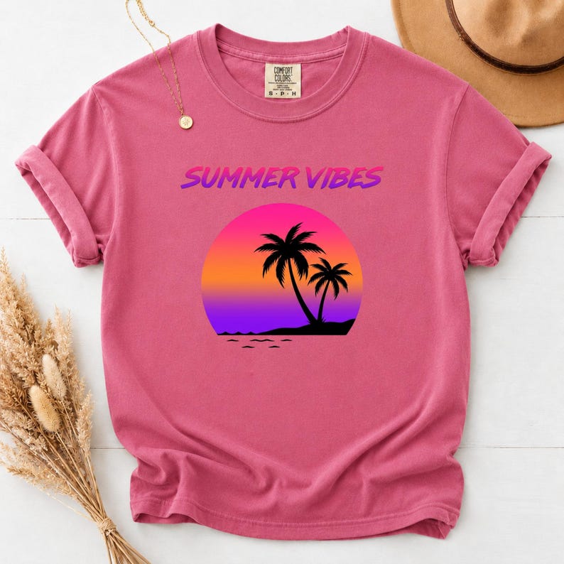 Comfort Colors Retro Sunset Shirt, Summer Vibes Tee, Palm Tree Vaporwave T-Shirt, 80s Beach Graphic Tee, Tropical Vacation Shirt image 14