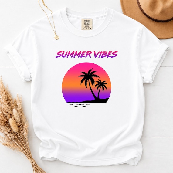 Comfort Colors Retro Sunset Shirt, Summer Vibes Tee, Palm Tree Vaporwave T-Shirt, 80s Beach Graphic Tee, Tropical Vacation Shirt