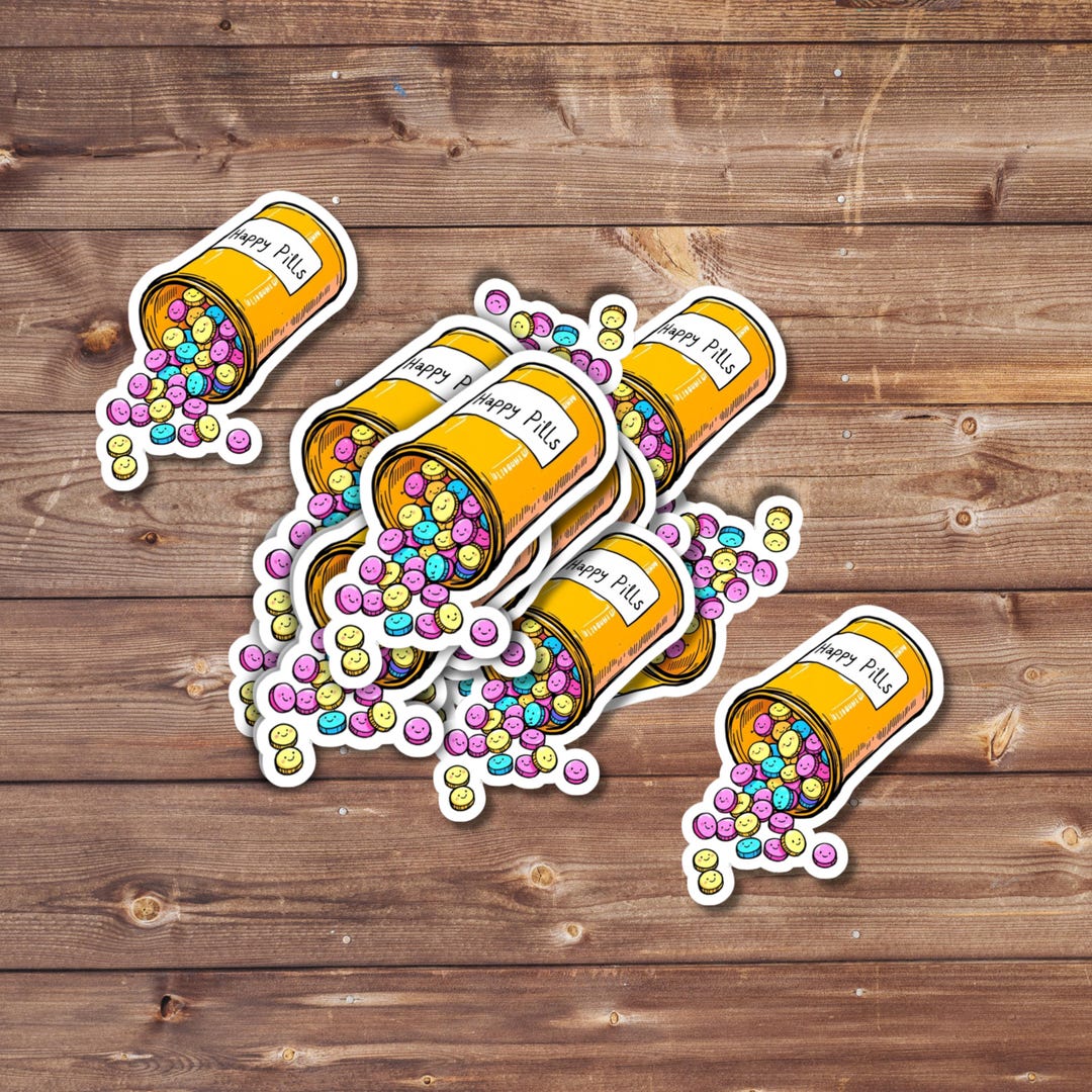 Happy Pills Sticker - Pill Bottle Vinyl Decal - Etsy