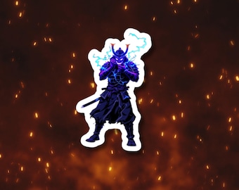 Electric Blue Samurai Warrior Sticker: Japanese Art Vinyl Decal