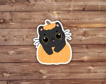 Cat in Pumpkin Vinyl Sticker, Fall Autumn Decor