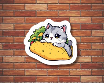 Taco Cat Vinyl Sticker, Funny Foodie Laptop Decal