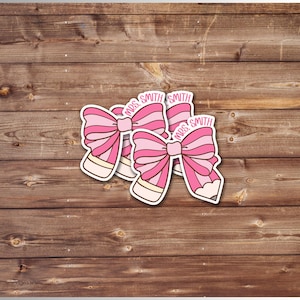 Custom Teacher Name Sticker Pencil Bow Sticker with Personalized Teacher Name Cute School sticker for Laptop gift for teacher