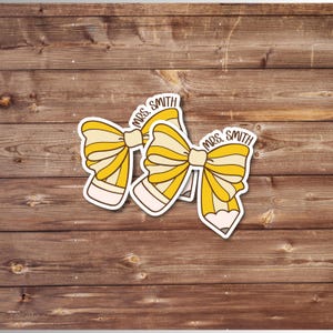 Personalized Teacher Name Sticker Pencil Bow Sticker with Personalized Teacher Name Cute School sticker for Laptop gift for teacher