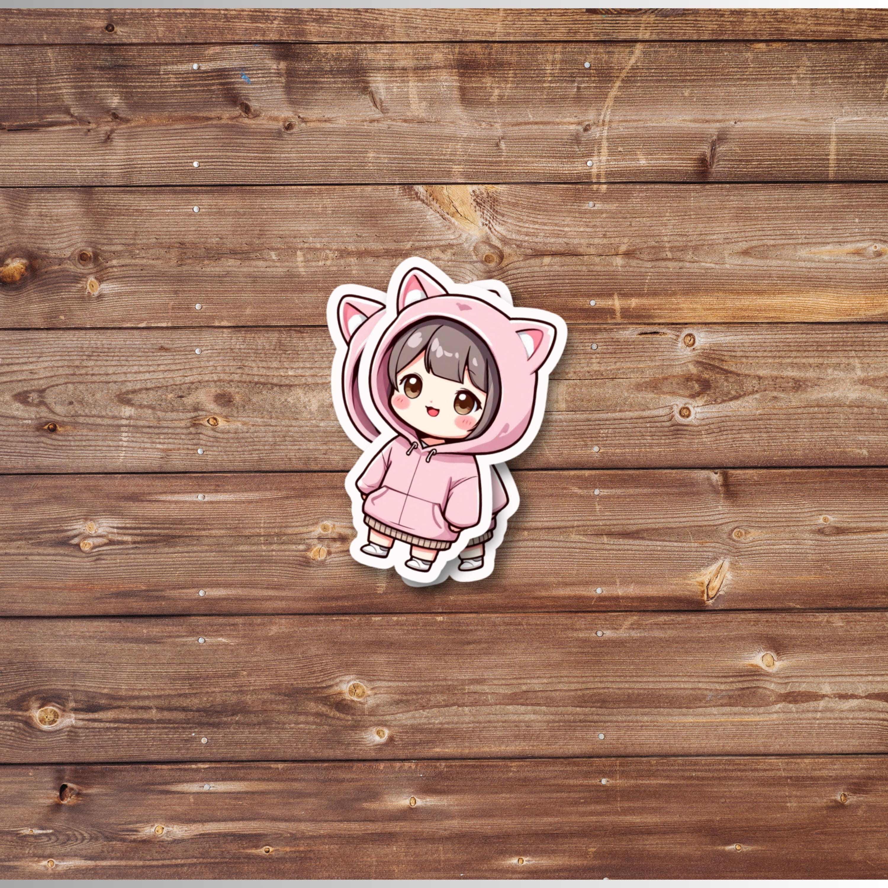 Chibi Cat Hoodie Girl Sticker: Kawaii Anime Decal - Etsy