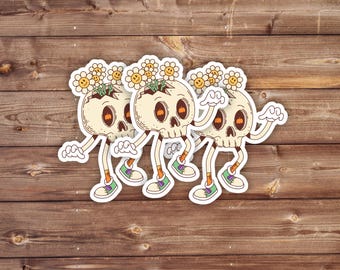 Floral Skull Vinyl Sticker: Gothic Laptop Decor