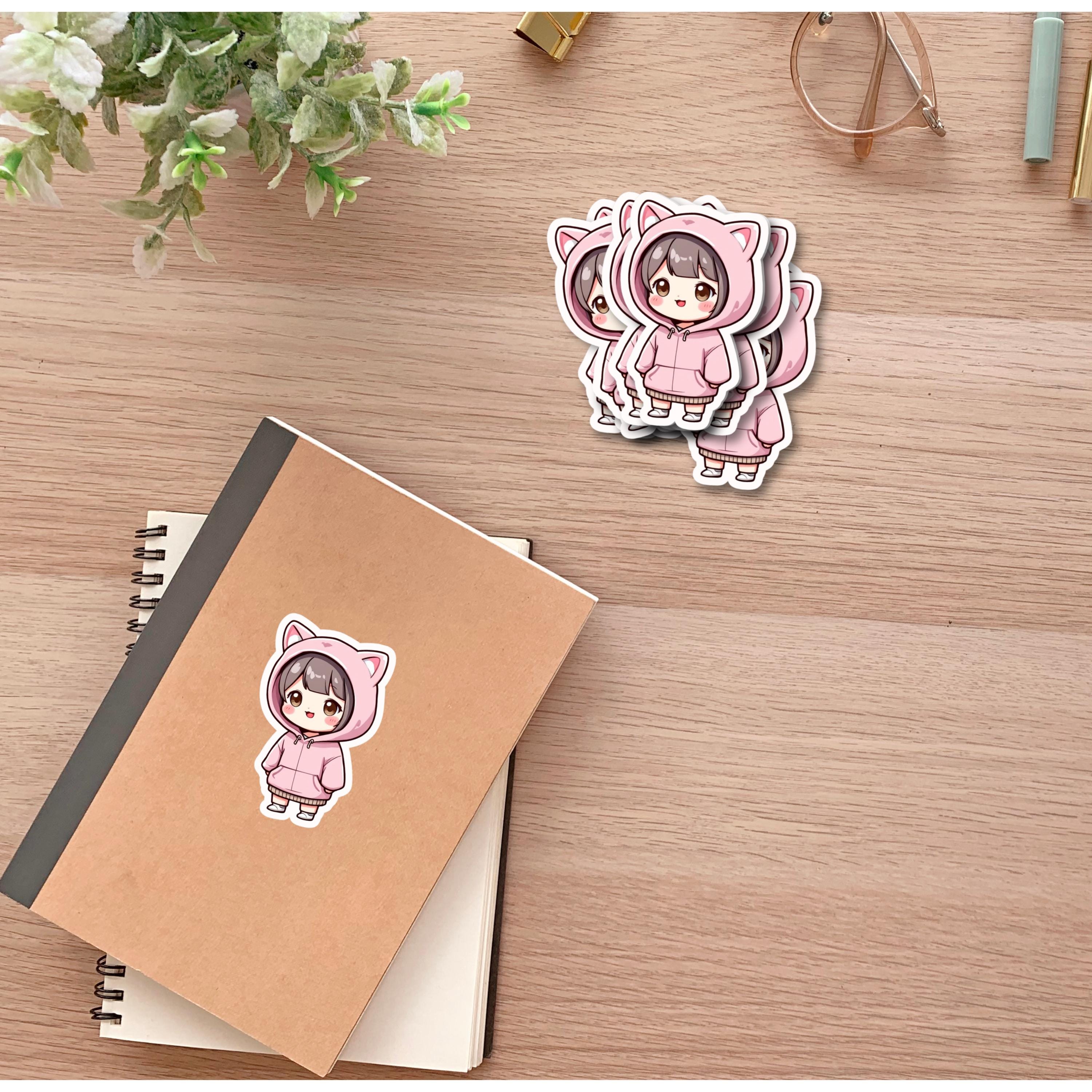 Chibi Cat Hoodie Girl Sticker: Kawaii Anime Decal - Etsy