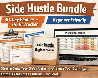 Paquete de trabajo extra / Planificador de negocios de 30 días y seguimiento de ganancias / Guía de trabajo extra para principiantes / Descarga digital