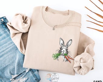 Easter Rabbit Embroidery Sweatshirt, Comfort Colors,Easter Shirt,Easter Christian Shirt, Retro Easter, Religion Sweatshirt, Embroidery Shirt