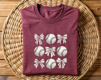 Baseball Bow Shirt for Girls, Cute Softball Ribbon Tee, Sporty Bow Baseball Game Day Shirt, Feminine Baseball Mom Shirt, Summer Sports Tee