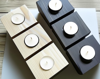 Solid Wood Tealight Candle Holder: Rustic & Modern Farmhouse Centerpiece