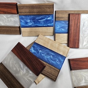 Resin Inlay Wood Coasters: Personalized Epoxy Hardwood Drinkware, Set ...