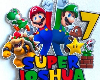 Personalized Super Mario Cake Topper, Birthday Party Decoration