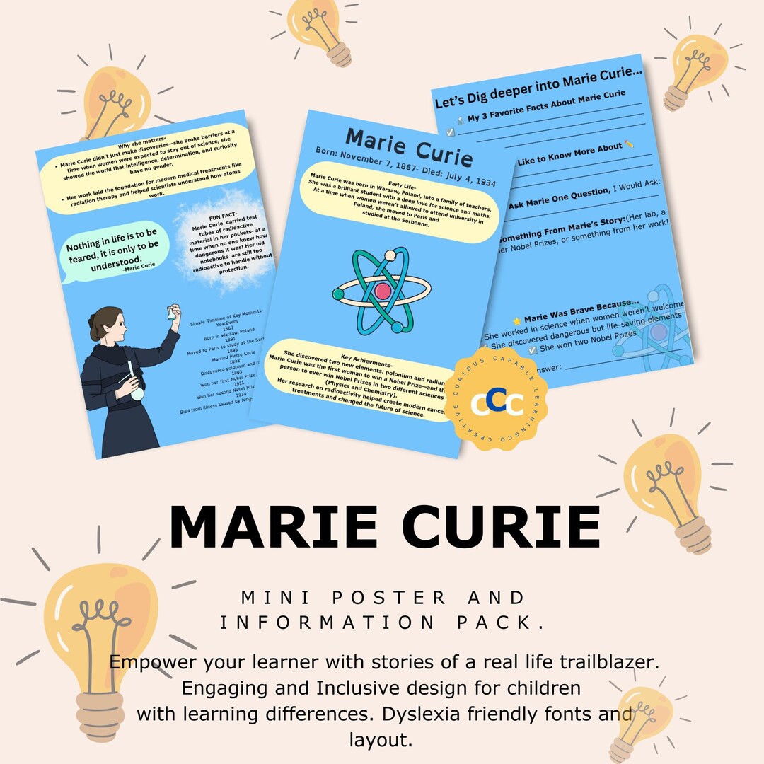 Inspire Learning With Marie Curie Printable Set for Homeschool
