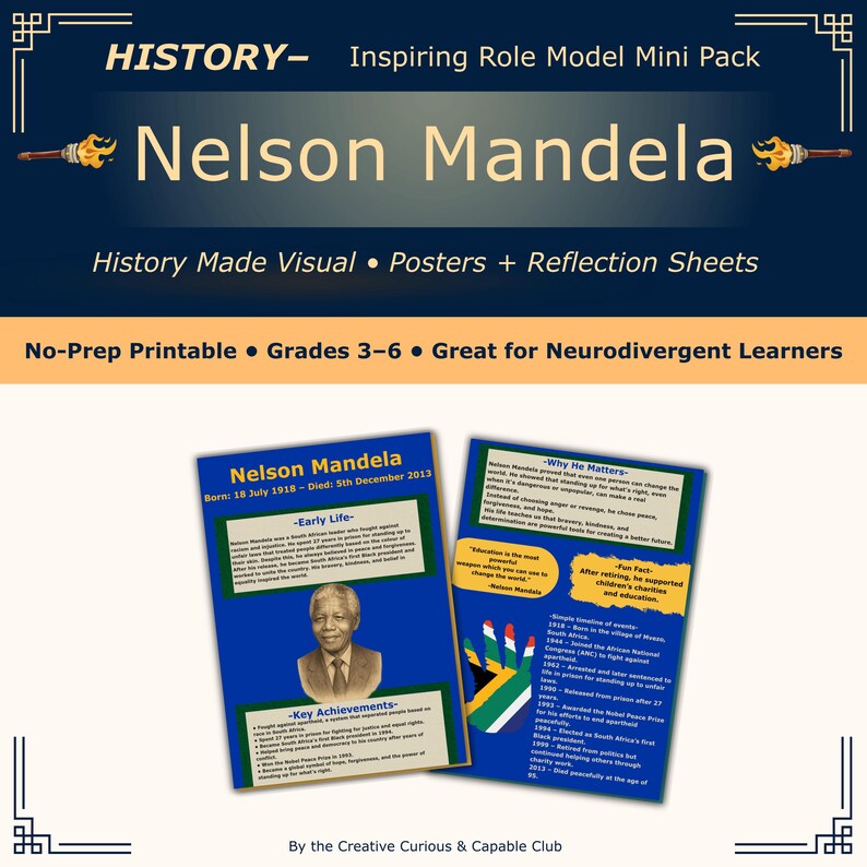 Dyslexia-friendly Nelson Mandela Poster | ADHD History Printable for ...