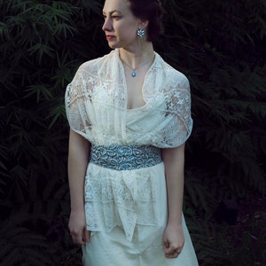 Blue in Gold silk crepe wedding gown