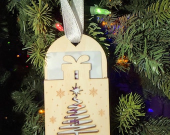 Personalized Christmas Ornament | Engraved Wood Gift Card Holder