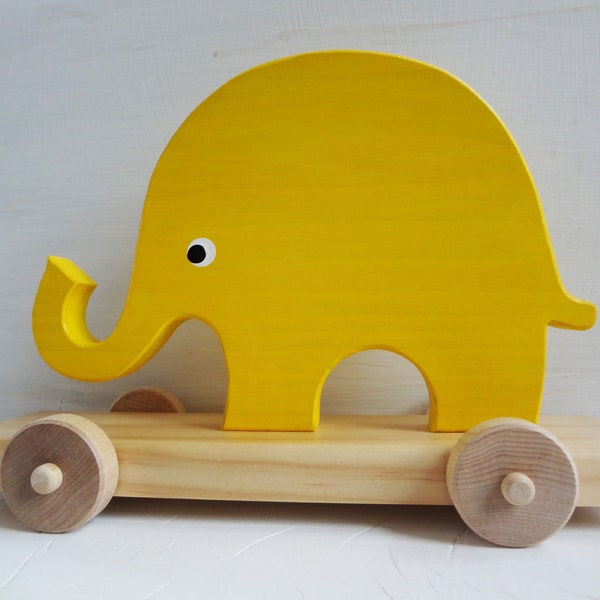 Sunflower Yellow Elephant Pull Toy - Eco Wood & Wicked Good Toddler Fun - Made to Order