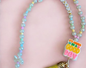 Cordón, Cordón de resorte, Cordón para maestros, Regalo para maestros, Cordón personalizado, Cordón con nombre, Regalos personalizados, Cordón de cuentas de perla