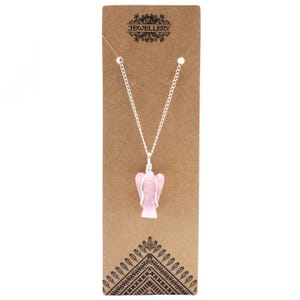 Gemstone Guardian Angel Pendant – Healing Crystal Necklace, Spiritual Protection Charm, Handmade Angel Jewelry Gift